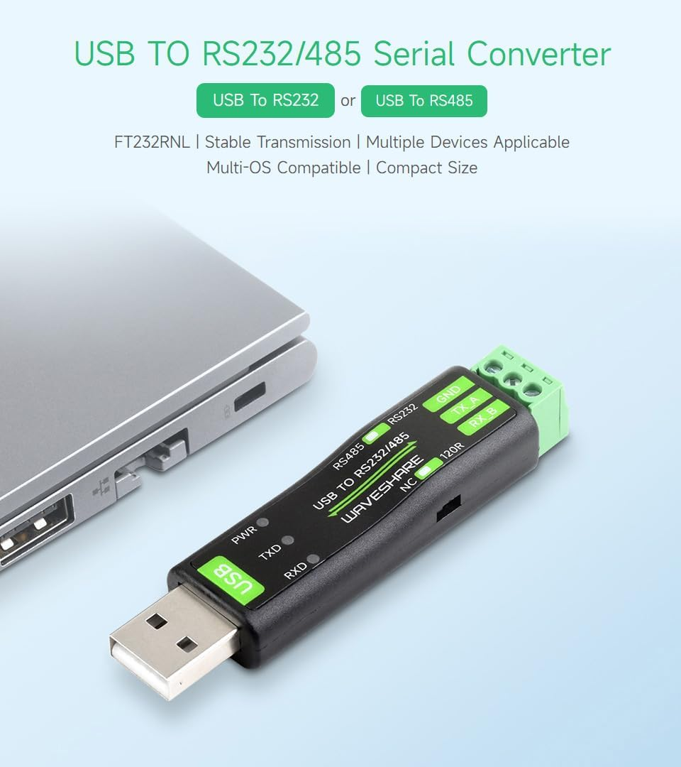 Waveshare USB to RS232/485 Serial Converter, Onboard Original FT232RNL Chip, Features More Stable Transmission, Suitable for Multiple Devices, Compatible with Mac/Linux/Android/Win11/10/8.1/8/7, Etc image number 4