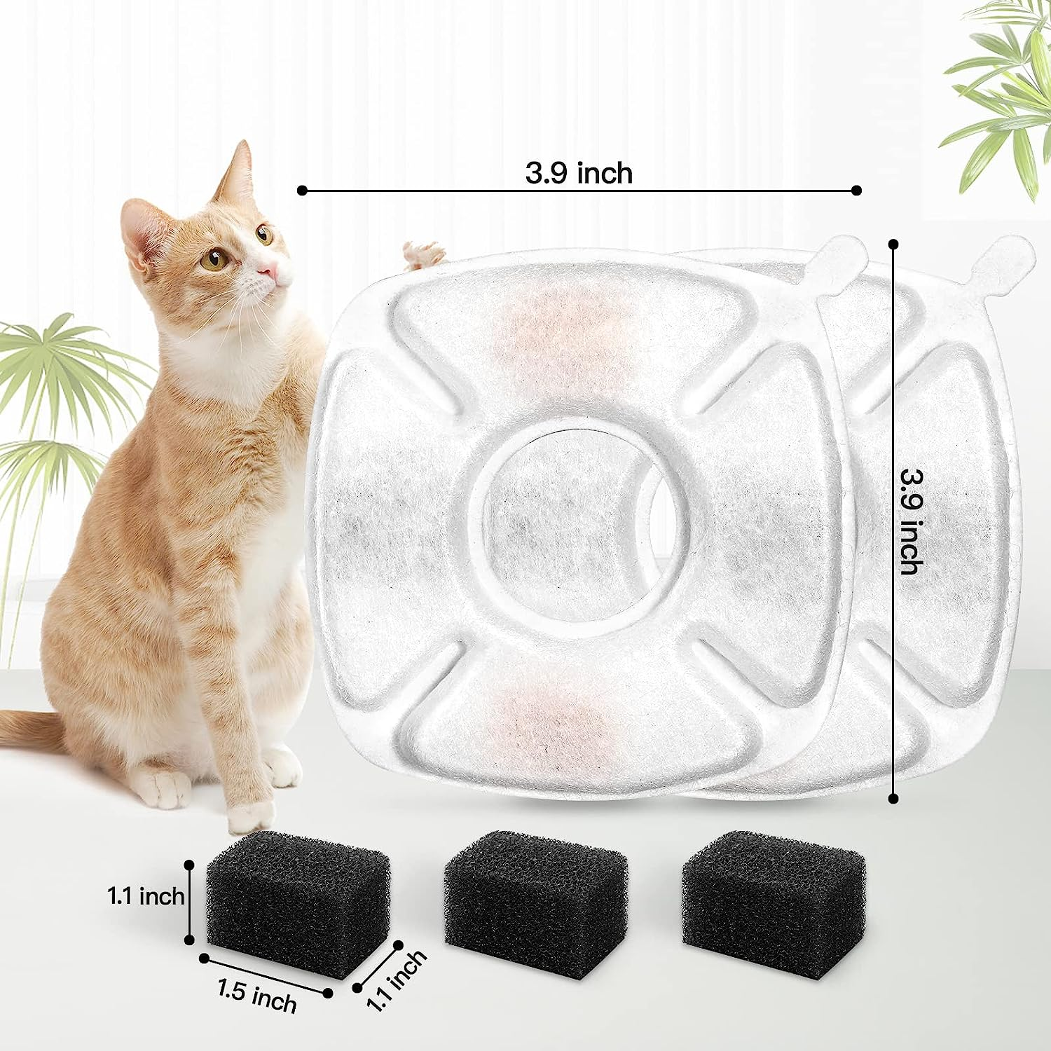 12 Pack Cat Water Fountain Replacement Filters with 12 Pack Pre-Filter Sponges, Pet Fountain Filter Fit for 95Oz/2.8L Automatic Pet Fountain Cat Water Fountain Dog Water Dispenser