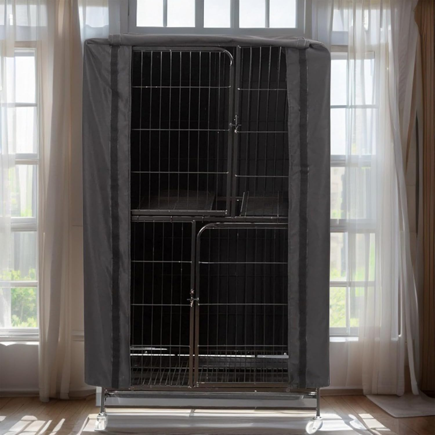 Waterproof Bird Cage Cover 48X48X102Cm Black Sun Protection Parrot Cage Covers 210D Oxford Cloth Dust Proof Bird Cages Blackout Covers Machine Washable for Parakeets Macaw image number 3