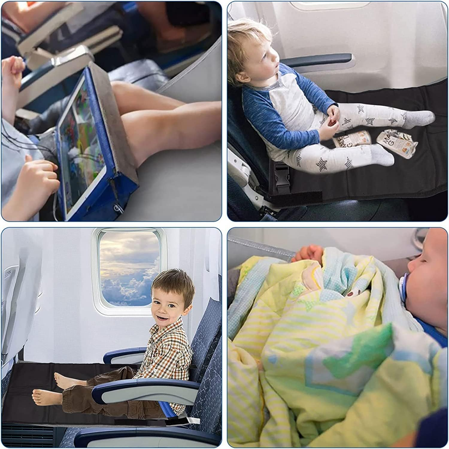 Portable Toddler Travel Bed - Airplane Seat Extender & Kids Flying Essentials, Comfortable In-Flight Hammock for Babies and Toddlers on Flights (Black) image number 2