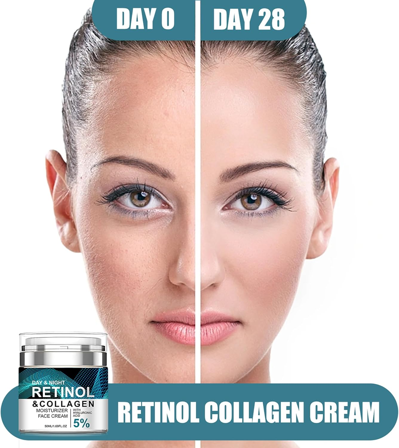 Retinol Cream Anti-Aging for Face with Collagen & 5% Hyaluronic Acid - Reduces Wrinkles & Dark Circles,Lifts & Firms Skin,Day and Night Moisturizer for All Skin Types (50Ml)