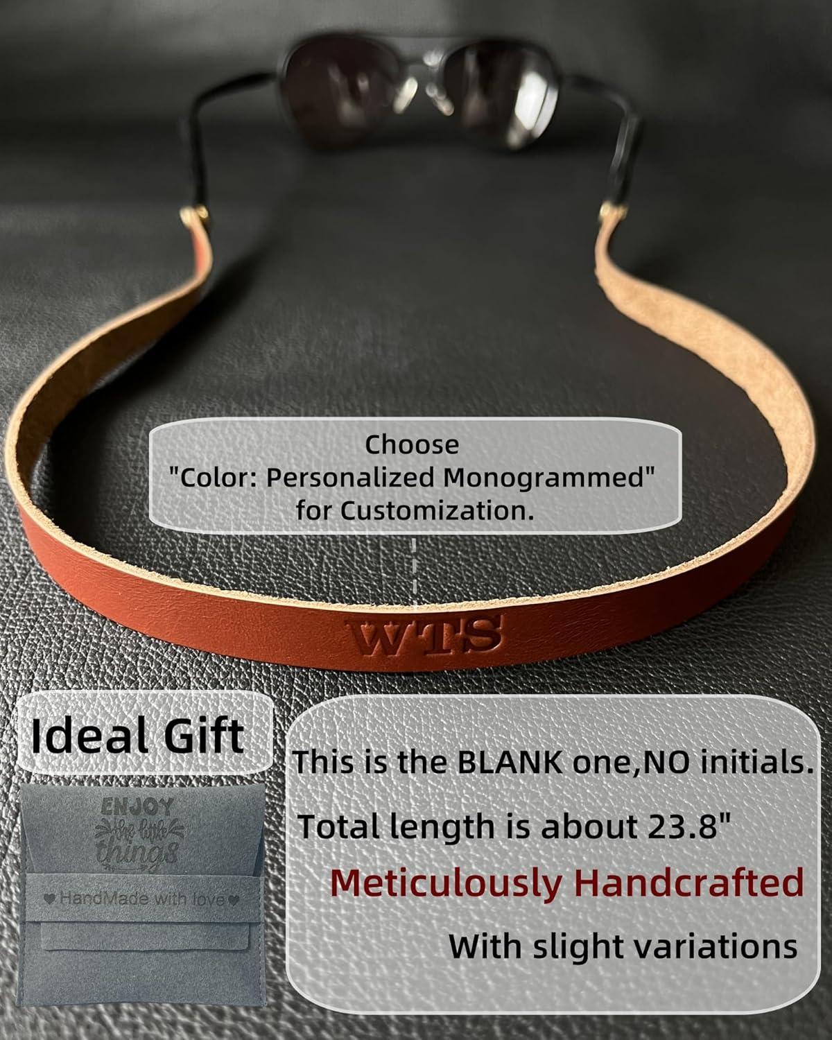 Full-Grain Leather Glasses Strap Handmade Sports Sunglasses Eyeglasses Holders around Neck Gifts for Men Women image number 3