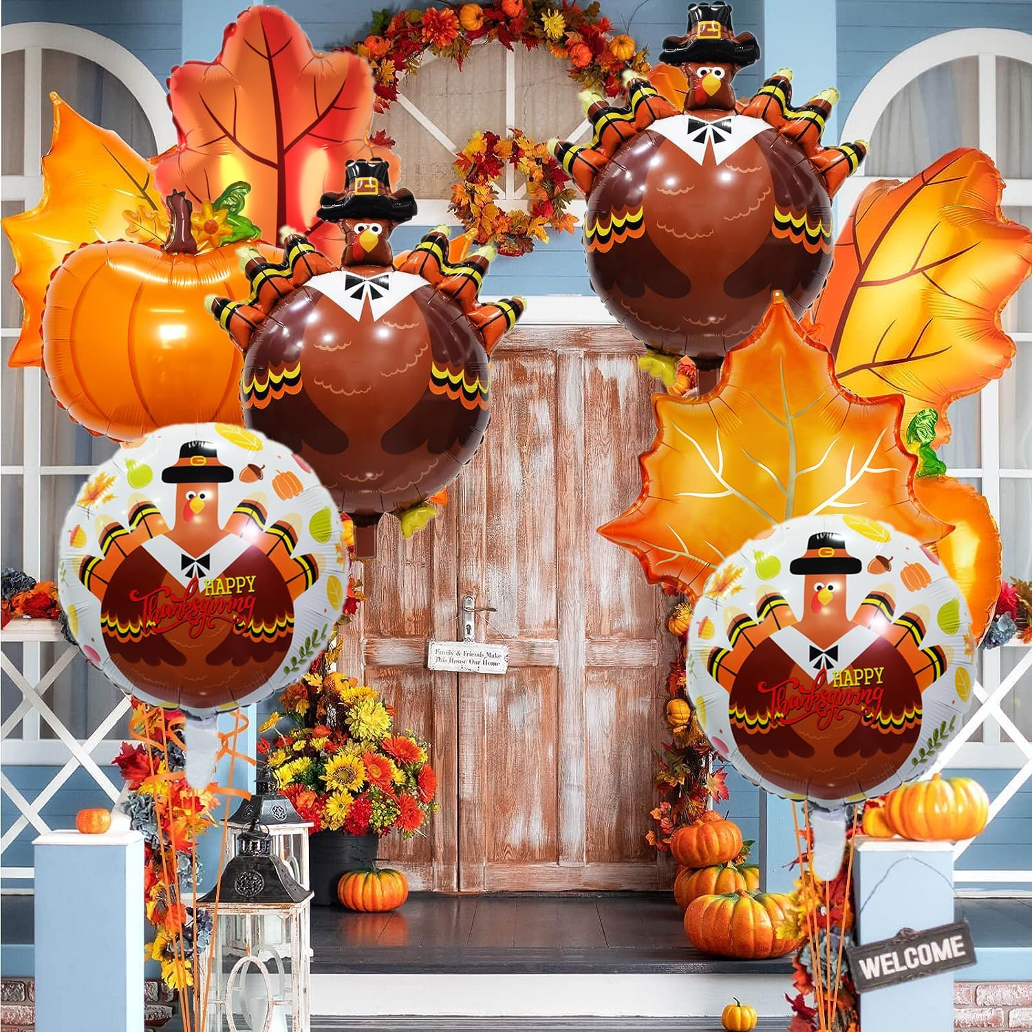 Happy Thanksgiving Mylar Balloons - Big Turkey, Maple Leaves, Pumpkin Balloons for Fall Decorations (Turkey Pack-12Pcs) image number 6