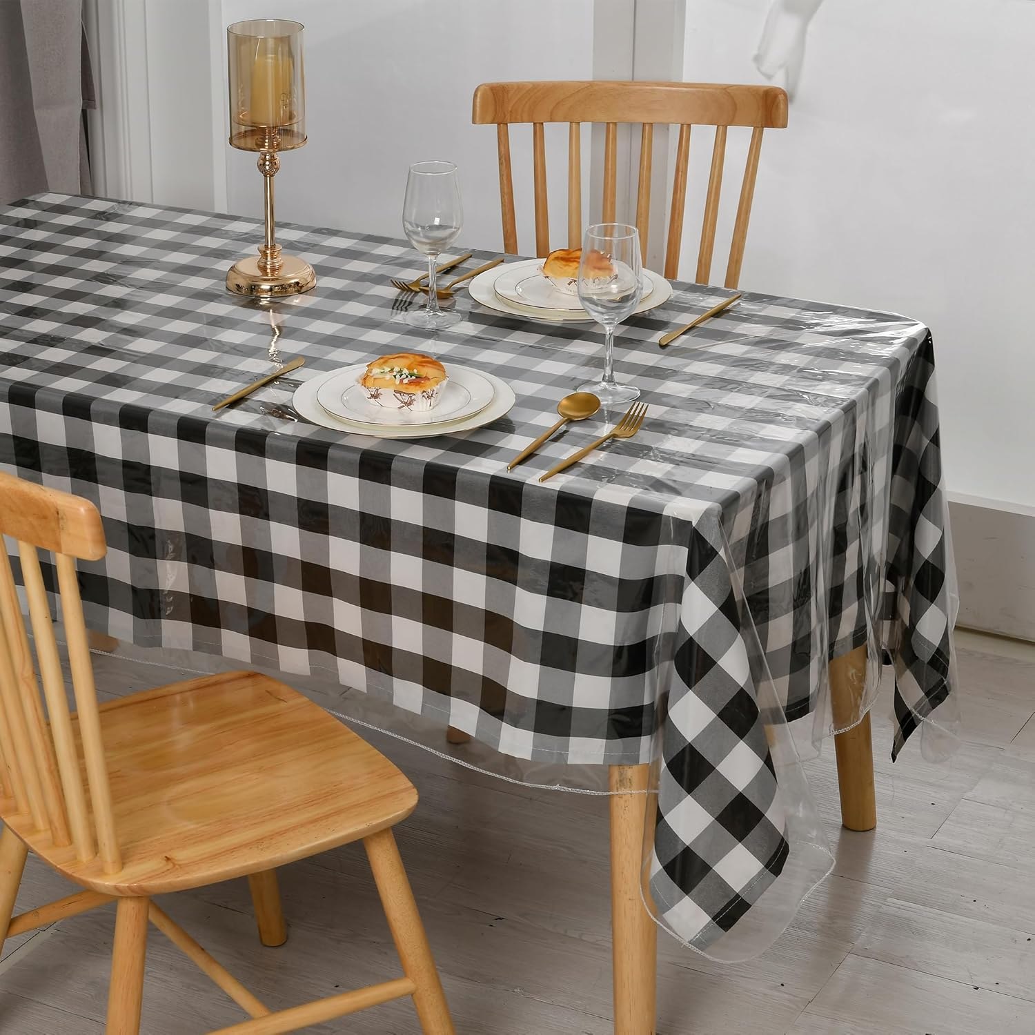 DWCN Clear Plastic Tablecloth 100% Waterproof Vinyl PVC Rectangle Table Cover Protector Oil Spill Proof Wipe Clean Table Cloth for Dining Table, Parties and Camping, 152 X 305Cm image number 6