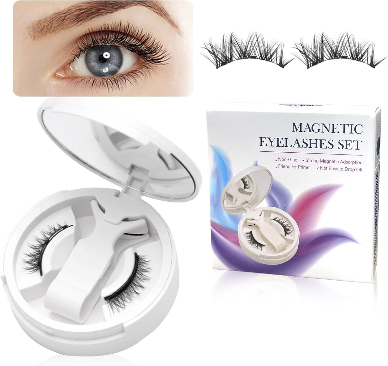Magnetic Lashes with Applicator Magnetic Eyelashes Natural Look No Eyeliner Magnetic Eyelashes with Applicator Korean Magic Magnetic Eyelashes with Mirror and Curler image number 2