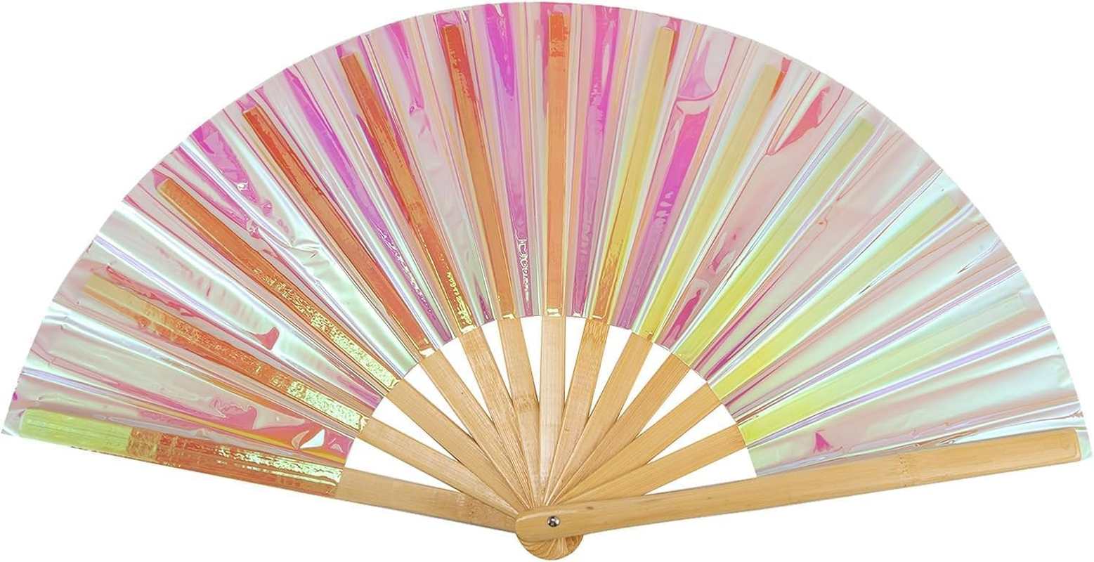 Large Folding Hand Rave Fan,Clack Handheld Fan for Party,Festival Bamboo Hand Fan Large Folding Fan with Bright Color (Style 1, One Size) image number 2