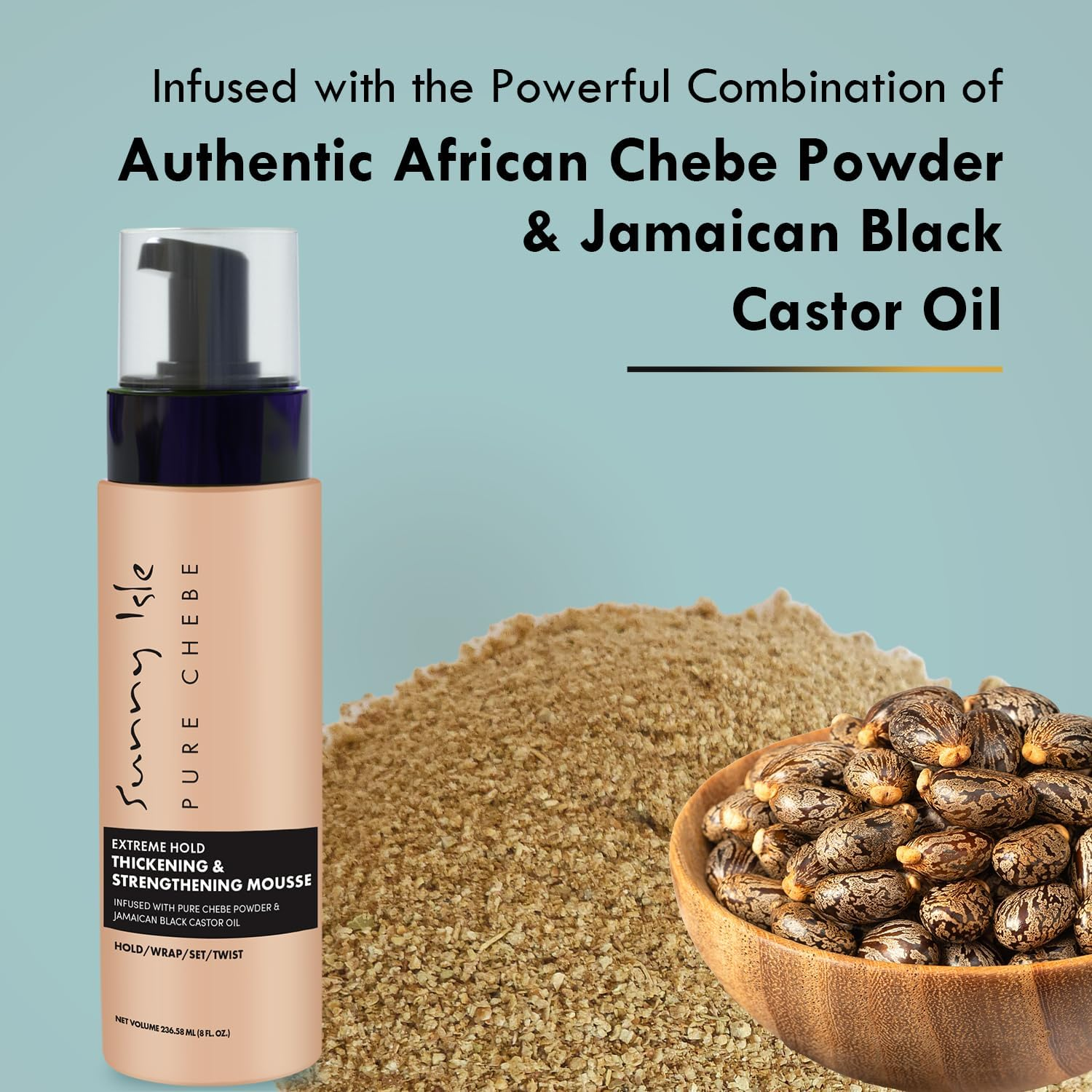 Sunny Isle Pure Chebe Extreme Hold Thickening & Strengthening Mousse 8Oz | Hold, Wrap, Set, Twist | Infused with African Chebe Powder and Jamaican Black Castor Oil image number 6
