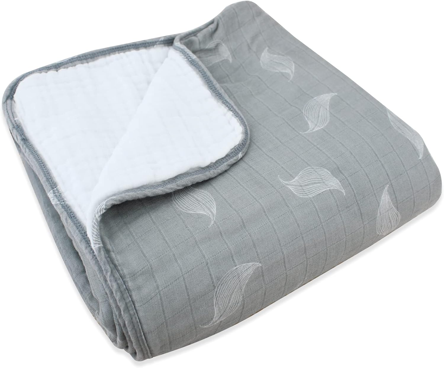 Babyhood Amani Bebe 4 Kisses Blanket, Grey with White Leaf