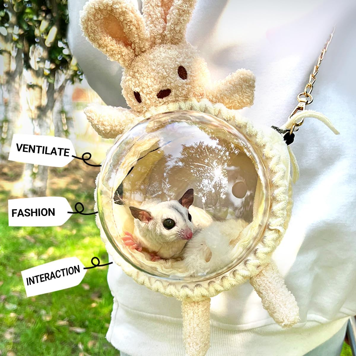 AIMALL Portable Pet Carrier Bag for Small Animals - Breathable Travel Shoulder Bag with Adjustable Chain and Transparent Window - Rabbit-L image number 5