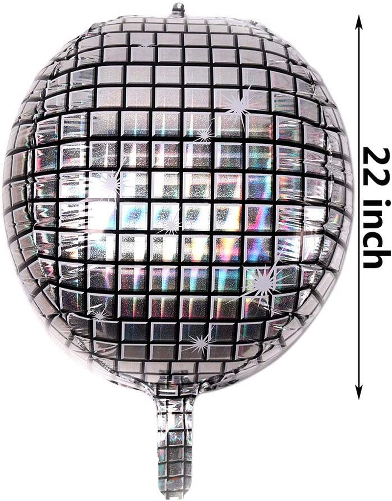 12PCS 22 Inch Disco Laser Ball Balloon 4D Large Silver Inflatable Sphere Hangable Self-Sealing Aluminum Foil Metallic Mirror Balloon for Dance Party Birthday Wedding Baby Shower Decorations image number 2