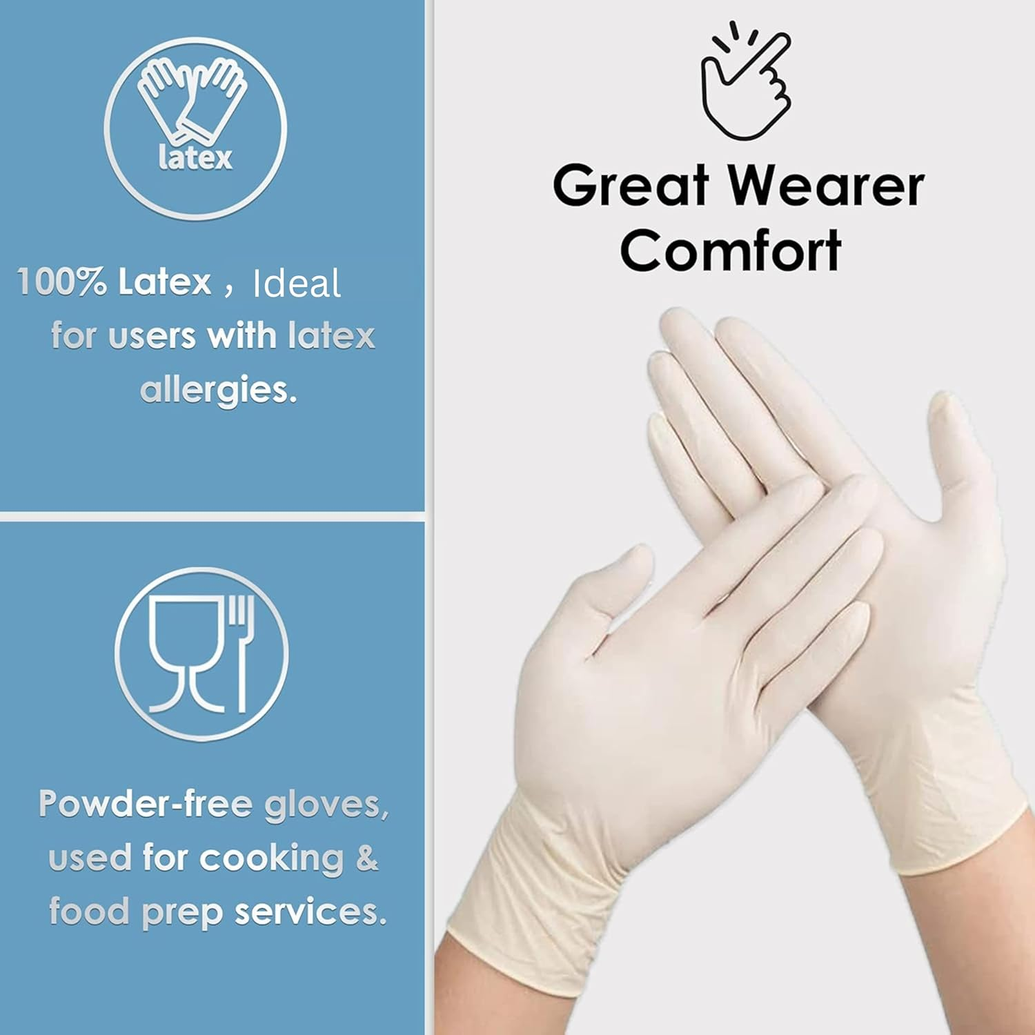 Medicom Safebasics Easyfit Disposable Latex Gloves - 100 Count - Large - White Latex Gloves, Work Gloves, Multipurpose Powder Free Gloves image number 5