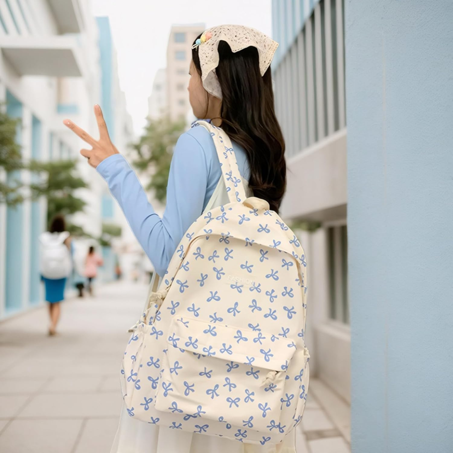 Cute Backpack, Large Capacity Preppy Backpack with Multi-Pocket, Kawaii Backpack with Adjustable Strap for Teens Girls image number 2
