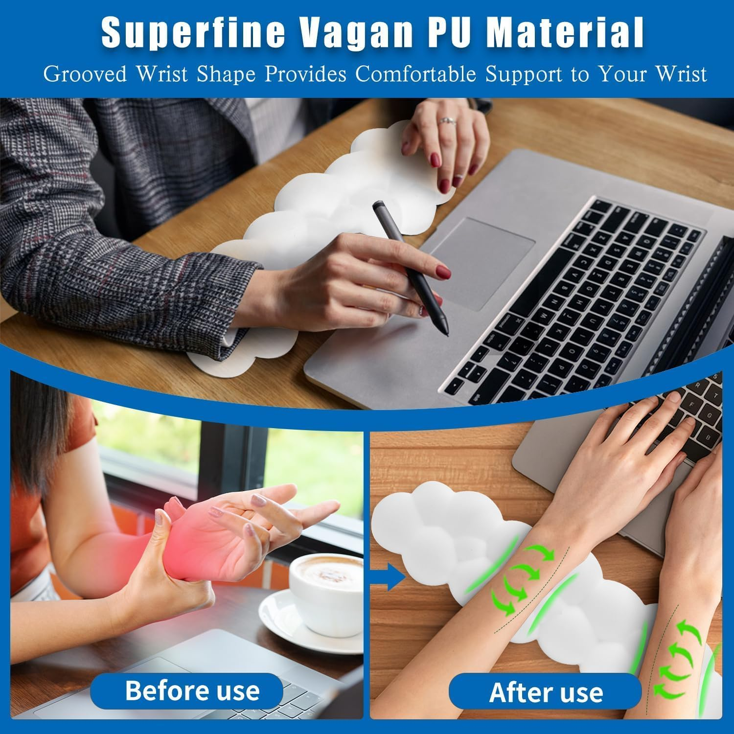 Keyboard and Wrist Rest Pad Set of 2, Geecol Soft Palm Rest PU Leather Memory Foam Soft Keyboard Rest for Wrist Support and Arm Rest, Desk Wrist Pad for PC Gaming/Hand Cushion/Computer/Office