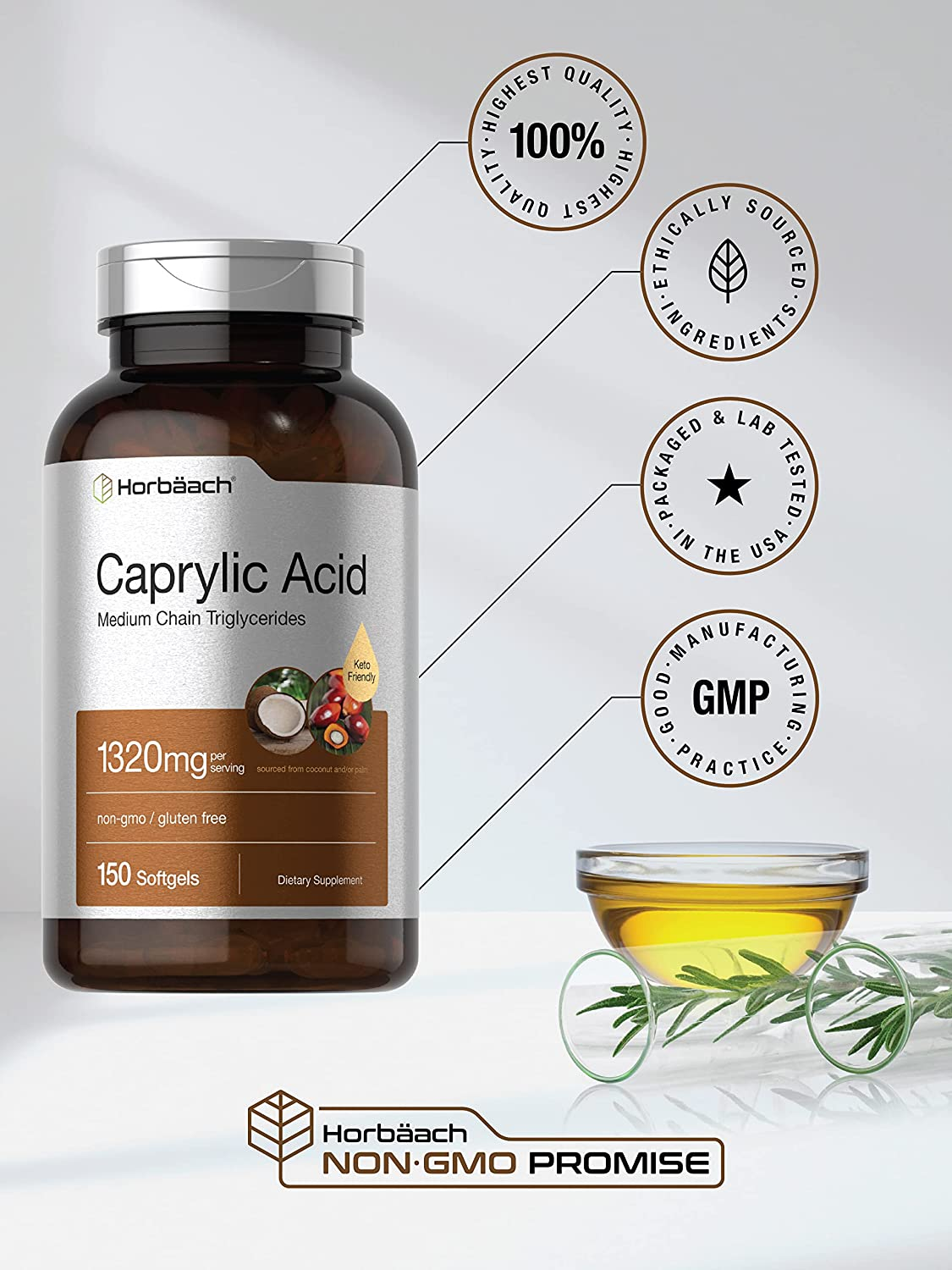 Caprylic Acid 1320 Mg | 150 Softgel Capsules | from MCT Oil | Non-Gmo, Gluten Free Supplement | by Horbaach image number 5