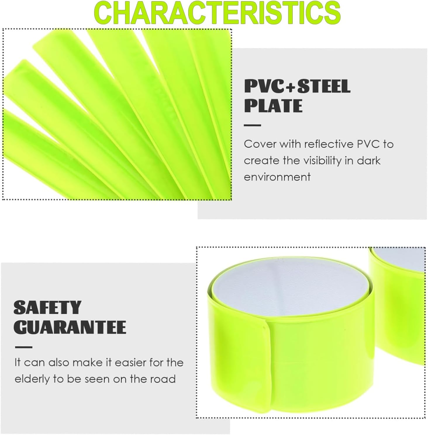 6 Pcs Reflective Bands Snap Bracelets Reflective Safety Band High Visibility Ankle Bands Enhance Safety for School Bags Keys Prams Hiking Joggers and Cyclists Fluorescent Green image number 1