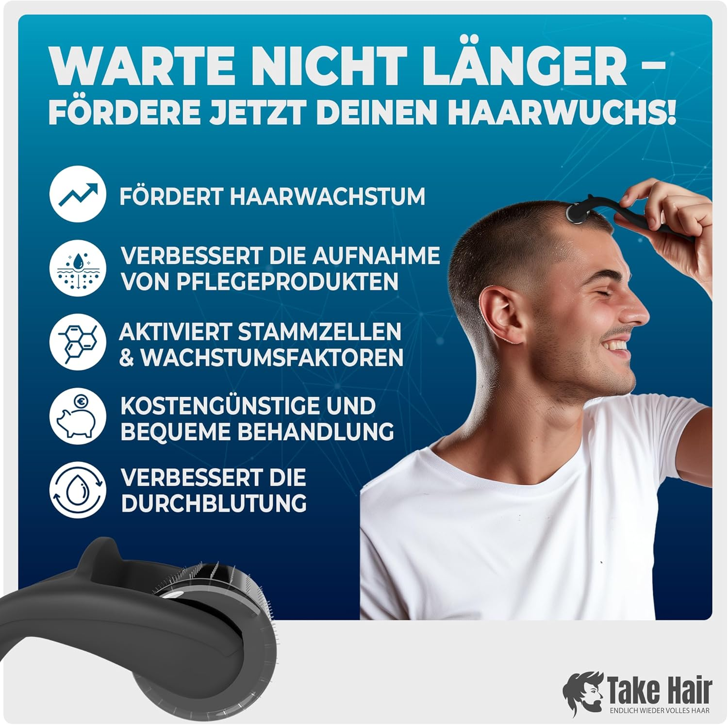 RECOVRY Derma Roller Men 1 Mm - 192 Real Needles for Maximum Hair Growth | Promotes Thick and Full Hair | Micro Needle Roller (Premium 1 Mm) image number 4