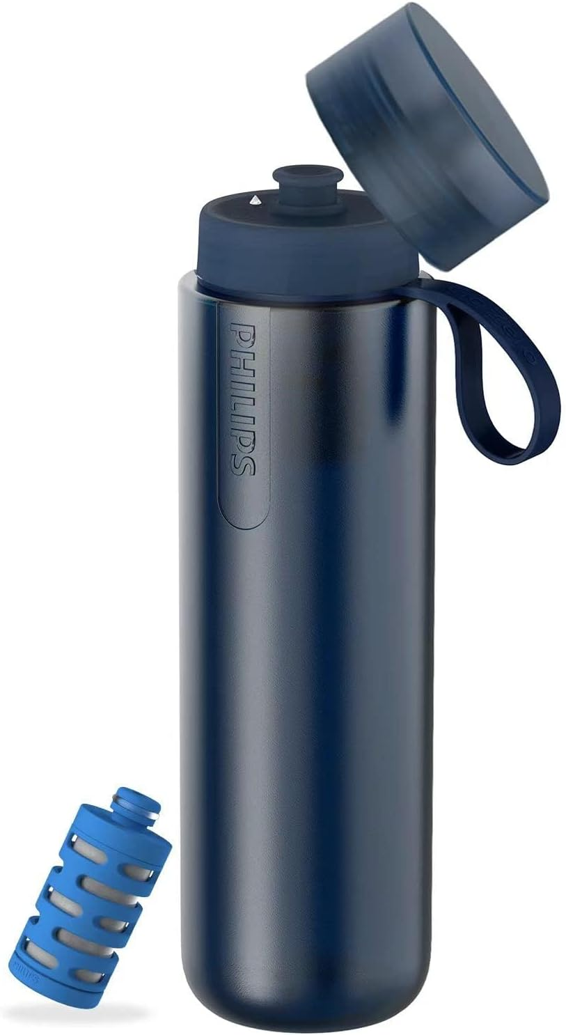 PHILIPS Filtered Water Bottle, Gozero Active Bpa-Free Water Bottle with Adventure River/Lake/Spring Water Filter for Hiking, Camping & Fitness Tap Water Filter for Gym, Sport Squeeze Bottle 20 Oz Grey image number 7
