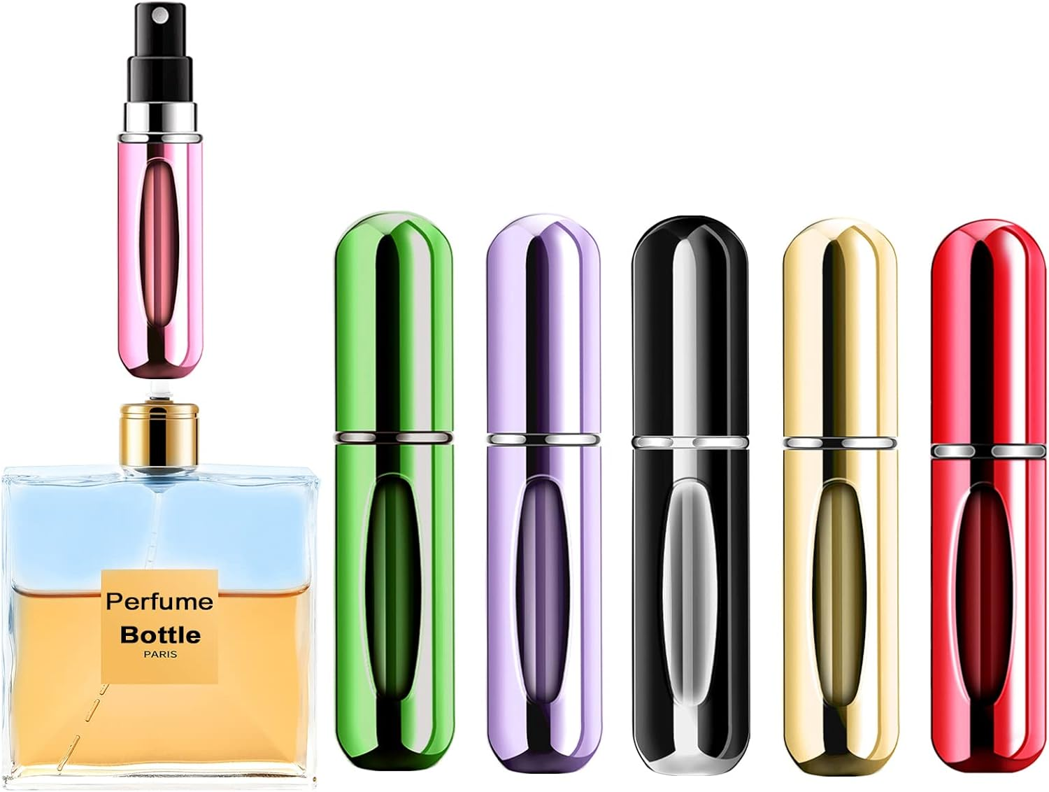 Yamadura Mini Refillable Perfume Portable Atomizer Bottle Refillable Perfume Spray, 5Ml, 4 Pack, Aluminum & Glass, Blue, Gold, Black, Easy Refill, Travel-Friendly
