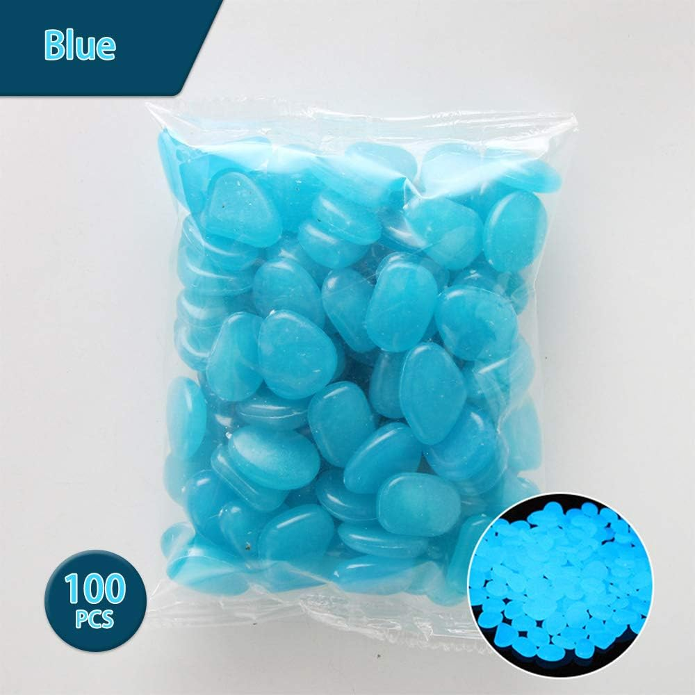 100Pcs Fish Tank Rocks, Glow in the Dark Rocks Decorative Aquarium Gravel Stone Rocks Pebbles for Fish Tank Turtle Tank Vase Garden Plants Bonsai Walkway Driveway Swimming Pool - 0.9" - Blue&hellip; image number 1