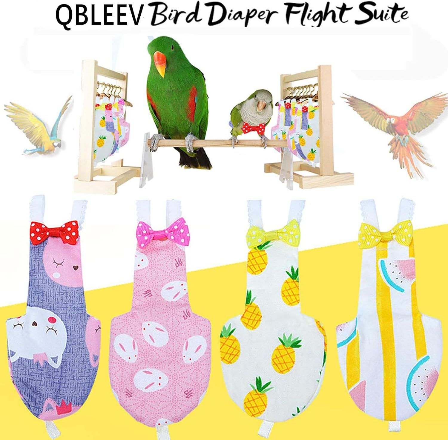 QBLEEV Bird Diaper Cockatiel Clothes Flight Suite, Reusable Parrot Nappy with Waterproof Inner Layer, Cute Pigeon Pants Urine Wet Suit Costume for Conure Macaw African Budgies Sun Parakeet image number 5