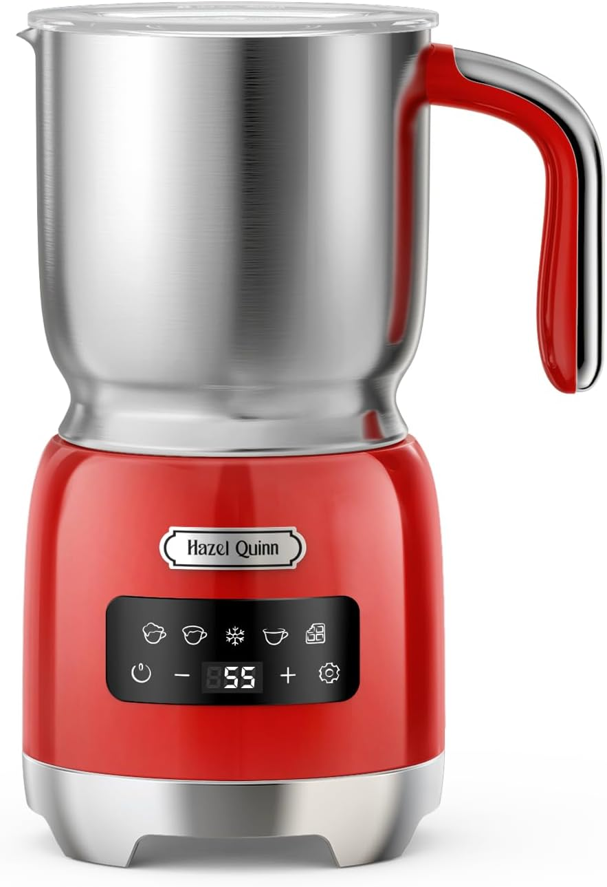 Hazel Quinn Milk Frother 5 in 1 Functionality 450Ml for Milk Frothing Hot and Cold Hot Chocolate Red