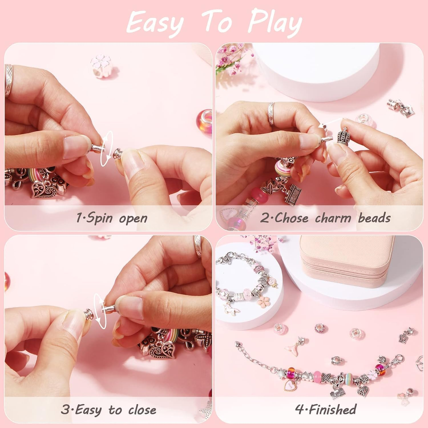 Girls Toys Bracelet Making Kit - Beads for Charm Jewelry Making Kit Supplies Gifts for Girls 4-12 DIY Craft Toys Birthday Christmas Age 5 6 7 8 9 10 11 (Pink) image number 5