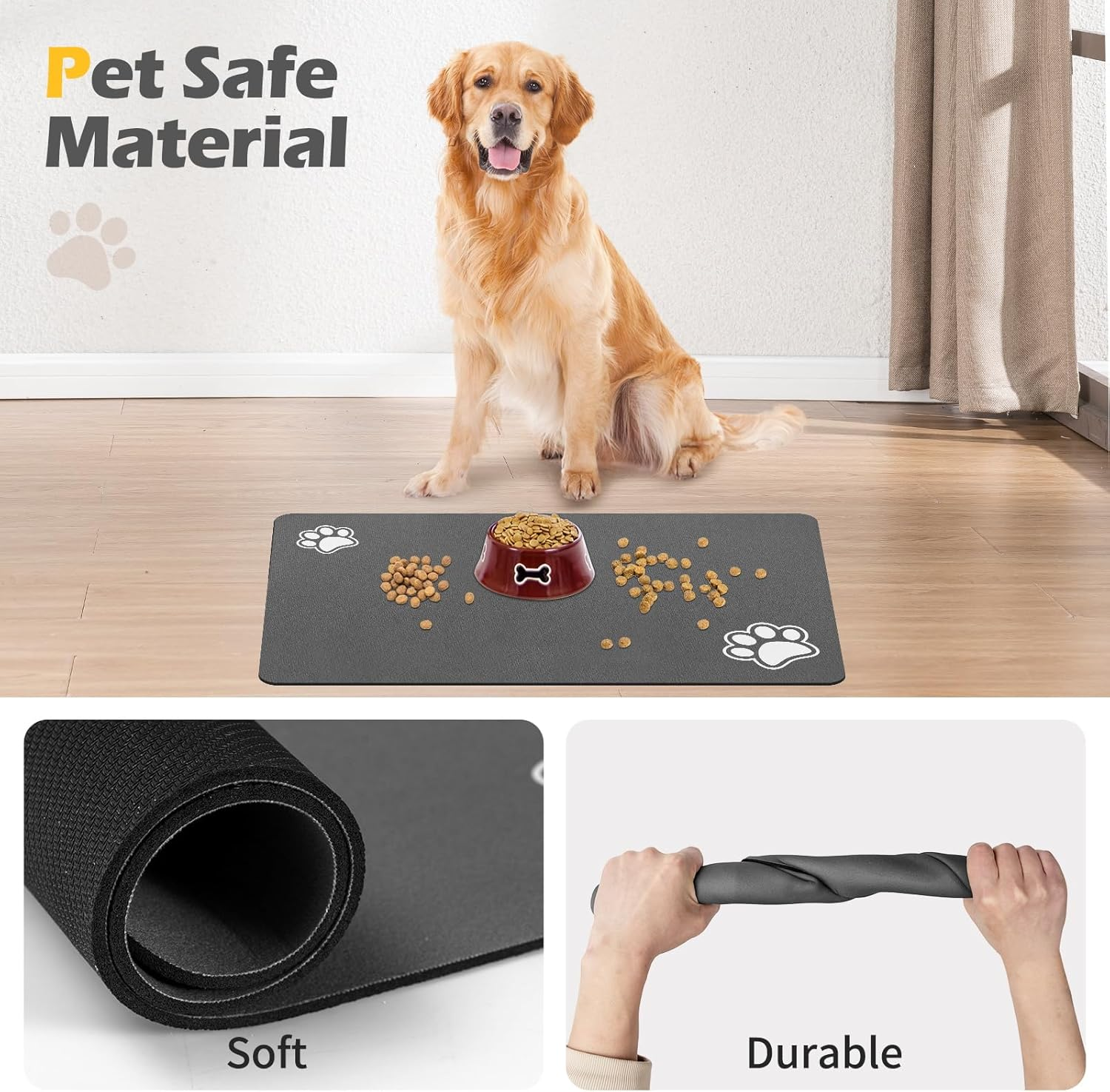 Pet Feeding Mat-Absorbent Dog Mat for Food and Water Bowl-Accessories Pet Supplies-Bowl for Messy Drinkers-No Stains Quick Dry Dog Water Dispenser Mat (16"X24", Dark Grey) image number 6