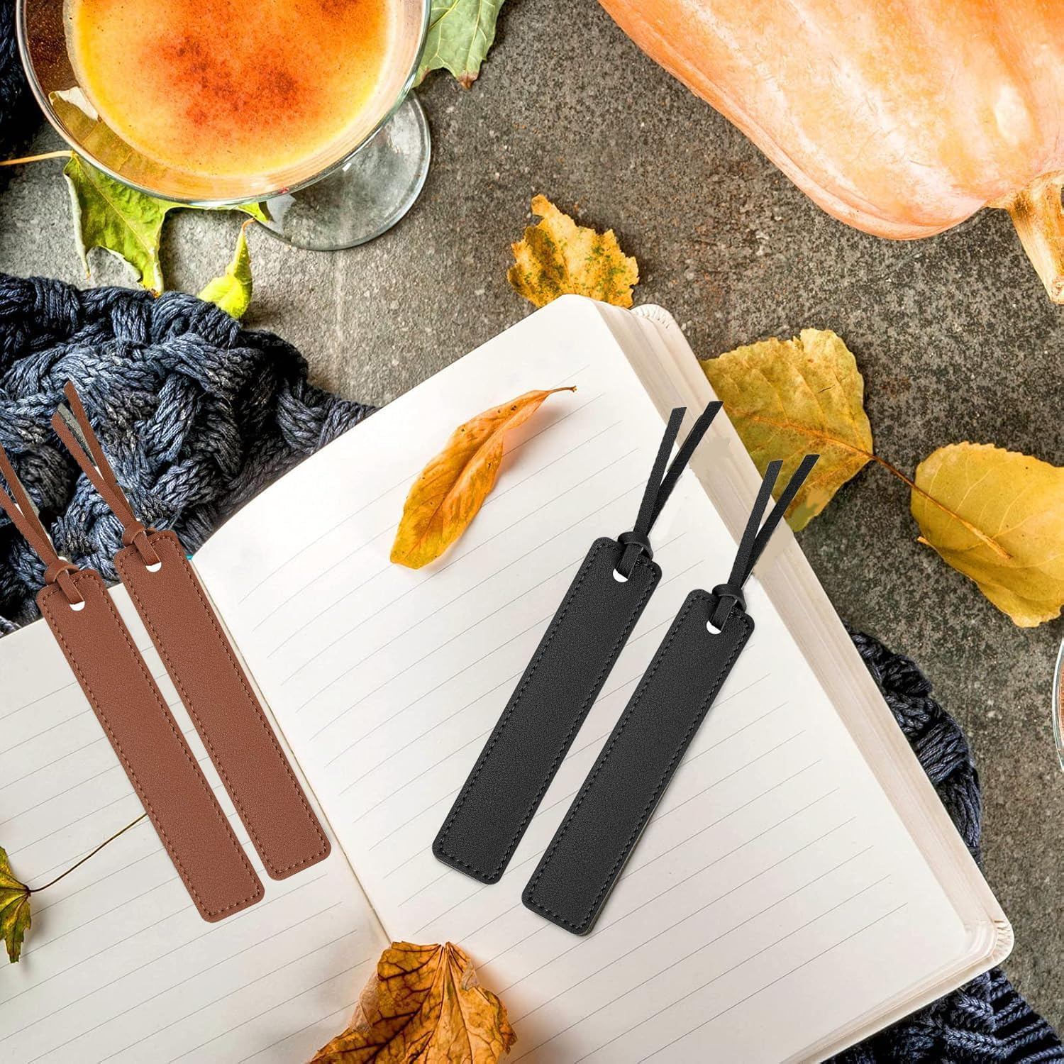 Hysgscwd 6 Pcs Leather Bookmarks with Leather Rope, Colorful Book Mark, Classic Style Handmade Stitched Custom Bookmarks, Page Markers Reading Gifts for Men Women Readers Book Lovers Reading Supplies image number 1