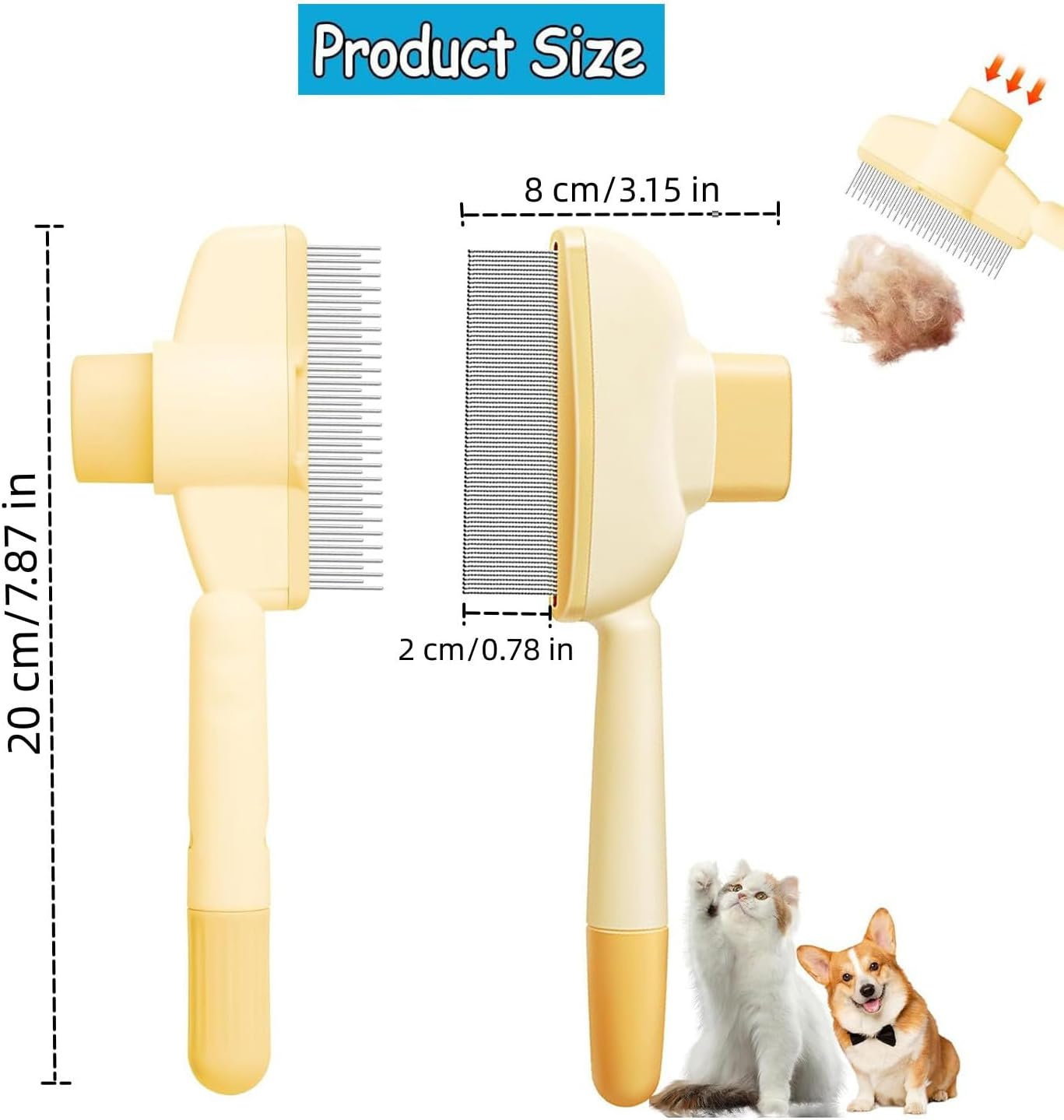 Yharnamite 2 Pcs Pet Hair Removal Flea Comb, Grooming Brush Suitable for Cat and Dog, Multifunctional Cat Brush with Release Button for Short & Long Hair (Yellow) image number 4