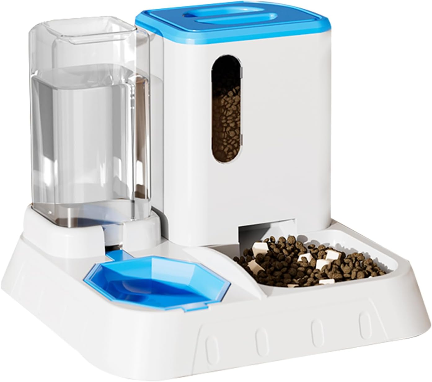 Automatic Pet Feeder 2-In-1 Food and Water Dispenser &ndash; Gravity Feeder for Cats & Dogs,With 2.2L Grain Storage Bucket and 1.3L Water Tank, Suitable for Holding Various Types of Dry Food (Blue)