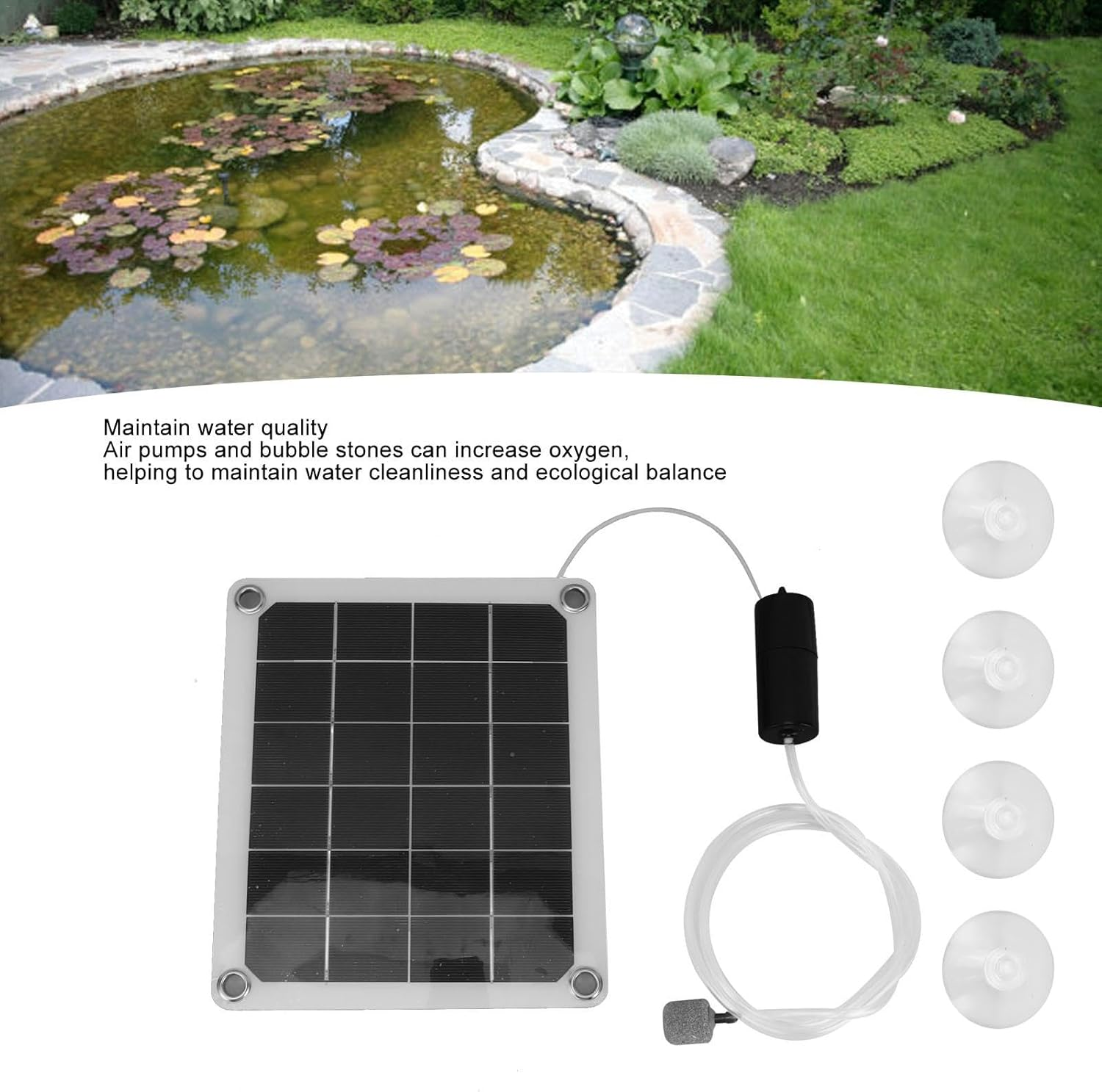 Kuehssn Solar Powered Pond Aerator, USB Powered Pond Air Pump Aerator Outdoor, Adjustable Solar Pond Pump, Convenience Pond Aerator for Hydroponics, Backyard, Ponds & Lake