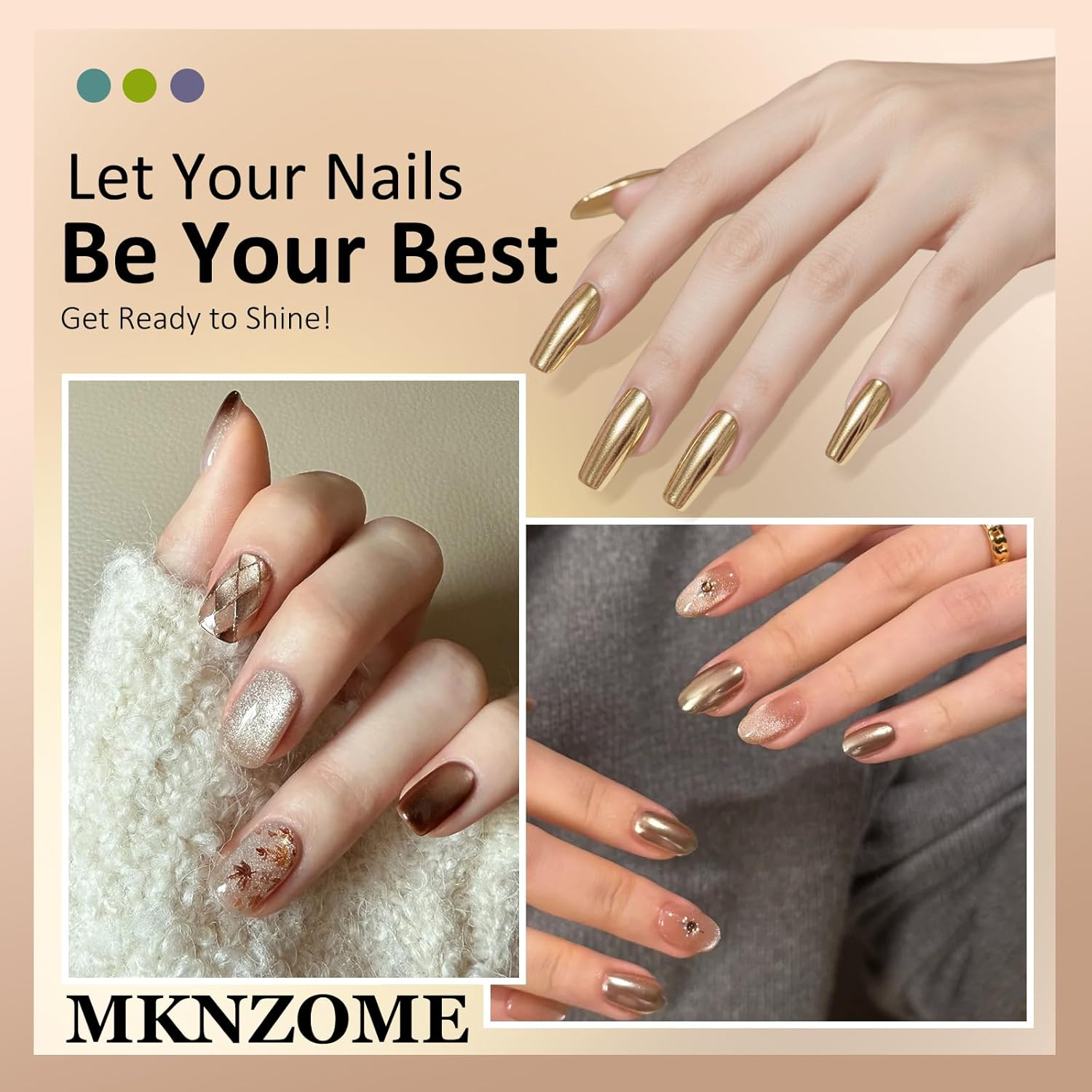 MKNZOME 9 Colors Chrome Nail Powder Palette, Black Gold Brown Silver Metallic Mirror Holographic Powder for Nails, Fine Glitter Nail Art Decoration for Home DIY Salon Manicure Pigment, D image number 6