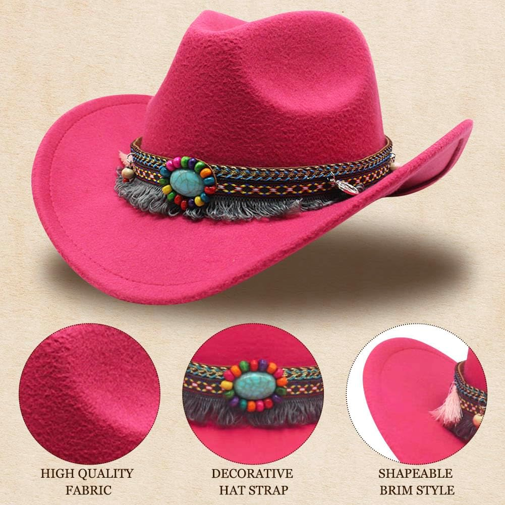 Kids Girls Boys Cowboy Hat Wide Brim Western Toddler Cowgirl Hat with Four Decorative Bands Felt Fedora Hat - Black image number 4