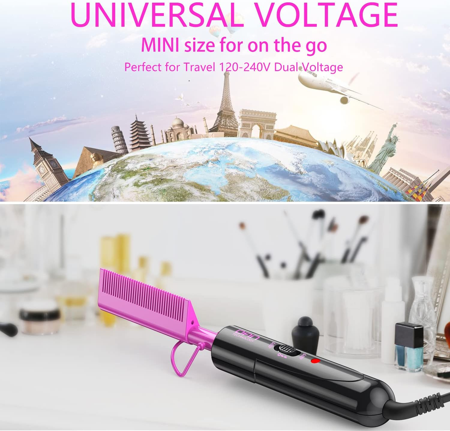 DAN Technology Hot Comb,Mini Hot Comb,Dual Voltage Pressing Comb,450℉ Hot Comb Straightener,Fast Heating Plug in Hot Comb,Ceramic Hot Comb for Lace Front Wigs,Hot Comb for Black Women Hair image number 6