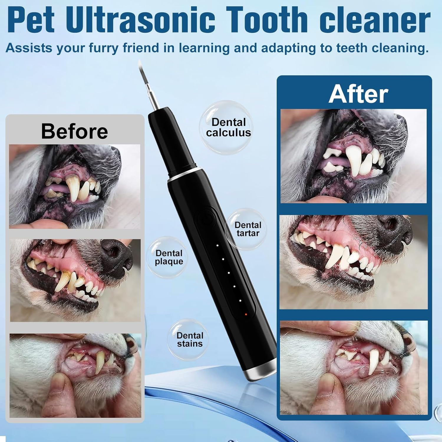 Dog Tartar Remover for Teeth, with LED Light, Dog Teeth Cleaning Kit Plaque and Tartar Remover, Pet Tooth Brushing Kit with 5 Modes for Dogs and Cats image number 1