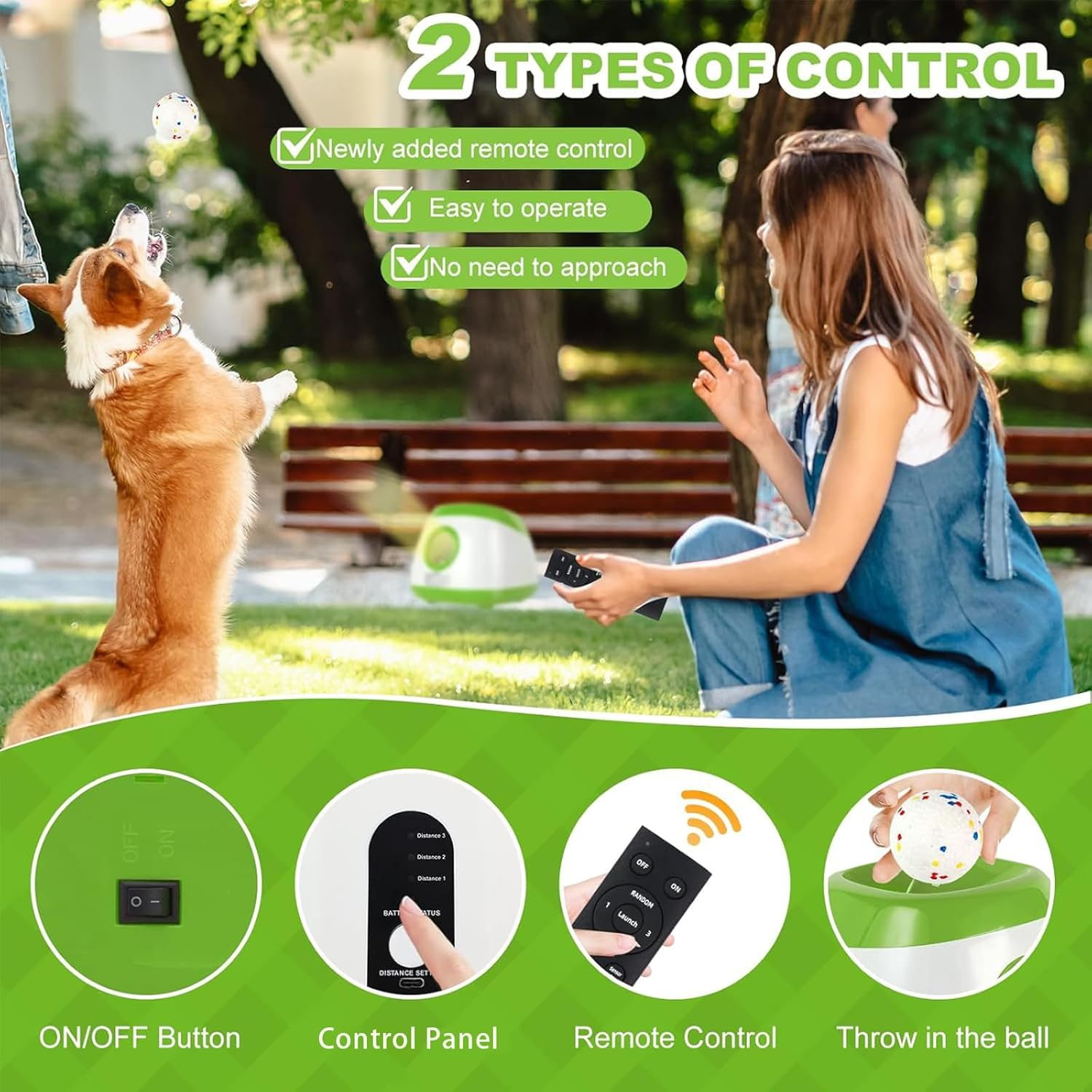 Big Automatic Ball Launcher for Dogs, 26Ft-79Ft Adjustable Distance Ball Thrower, 5200Mah Rechargeable Interactive Automatic Dog Ball Launcher with 6 Balls and Radar Wave Sensing Technology (Green) image number 4