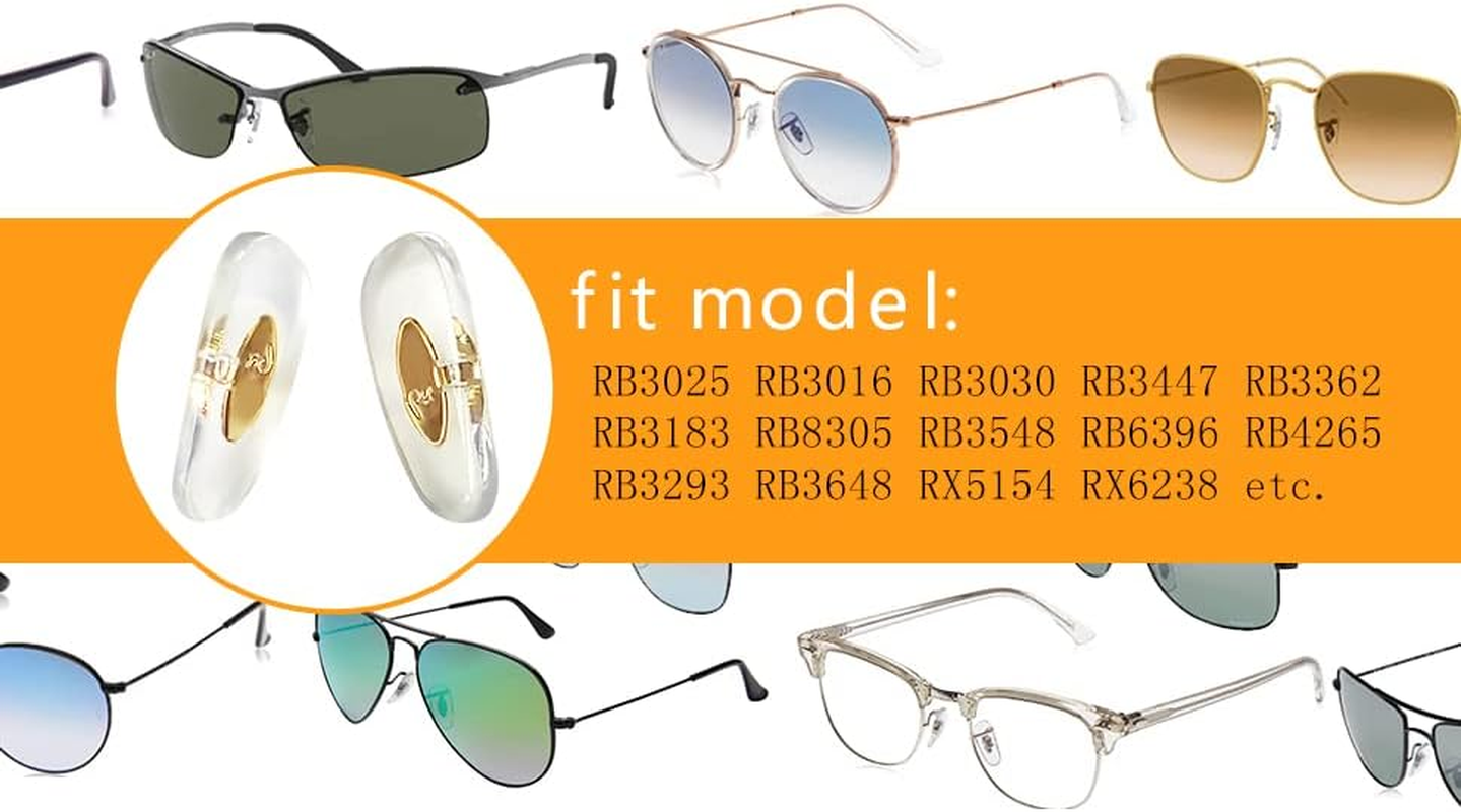 HEYDEFOAU 16Mm Clip-On Replacement Nose Pads for Ray-Ban Aviator RB3025 3026 Sunglasses Repair Kits Clear,Bonus Sunglasses Bag (Clear)