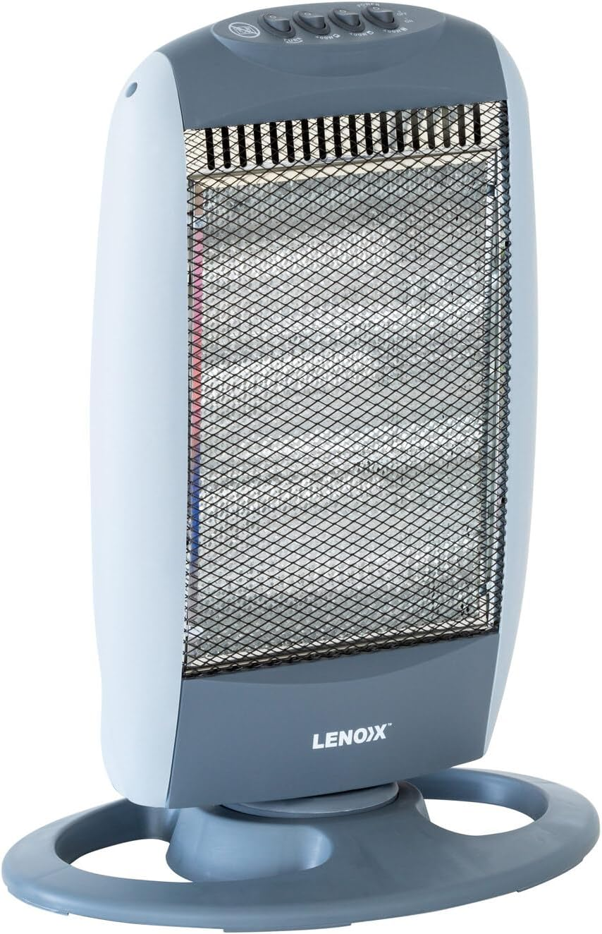 Lenoxx 1200W Halogen Heater: 3 Heat Settings, Wide Angle Oscillation, Tip-Over Protection, 3 Separate Halogen Tubes, Built-In Carry Handle, Household Essentials - Grey image number 2
