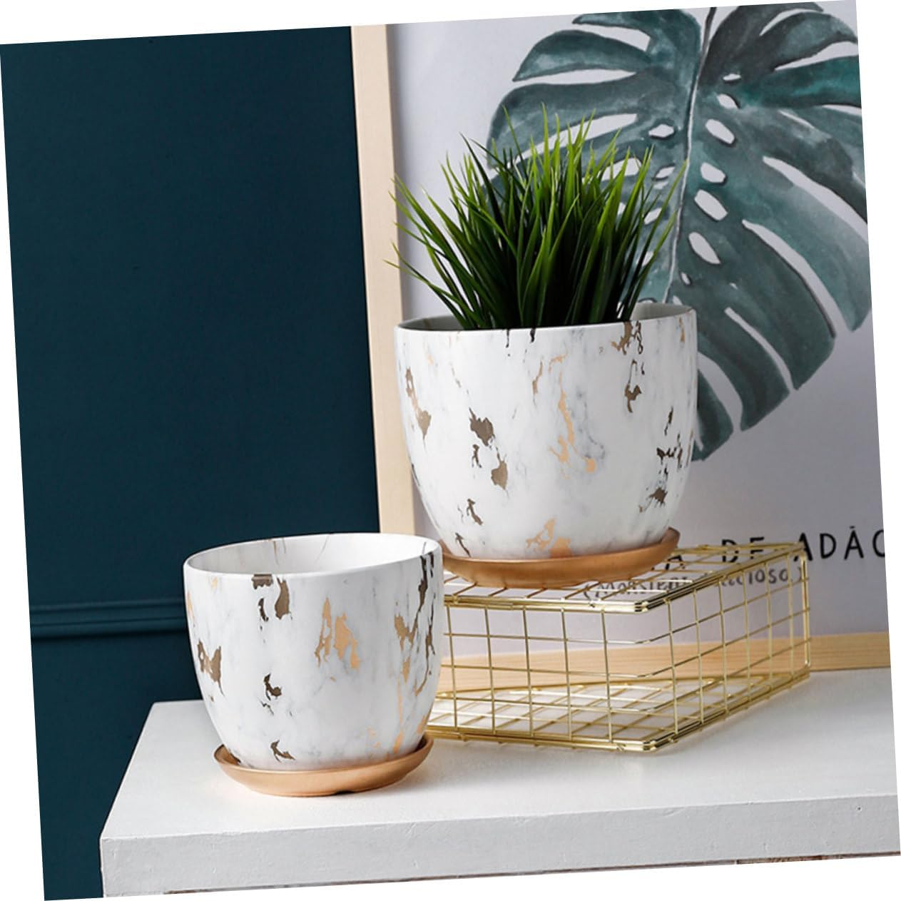 BESPORTBLE Marble Flowerpot Ceramic Planter for Home Office Storage Container for Bonsai Gardening Supply image number 3