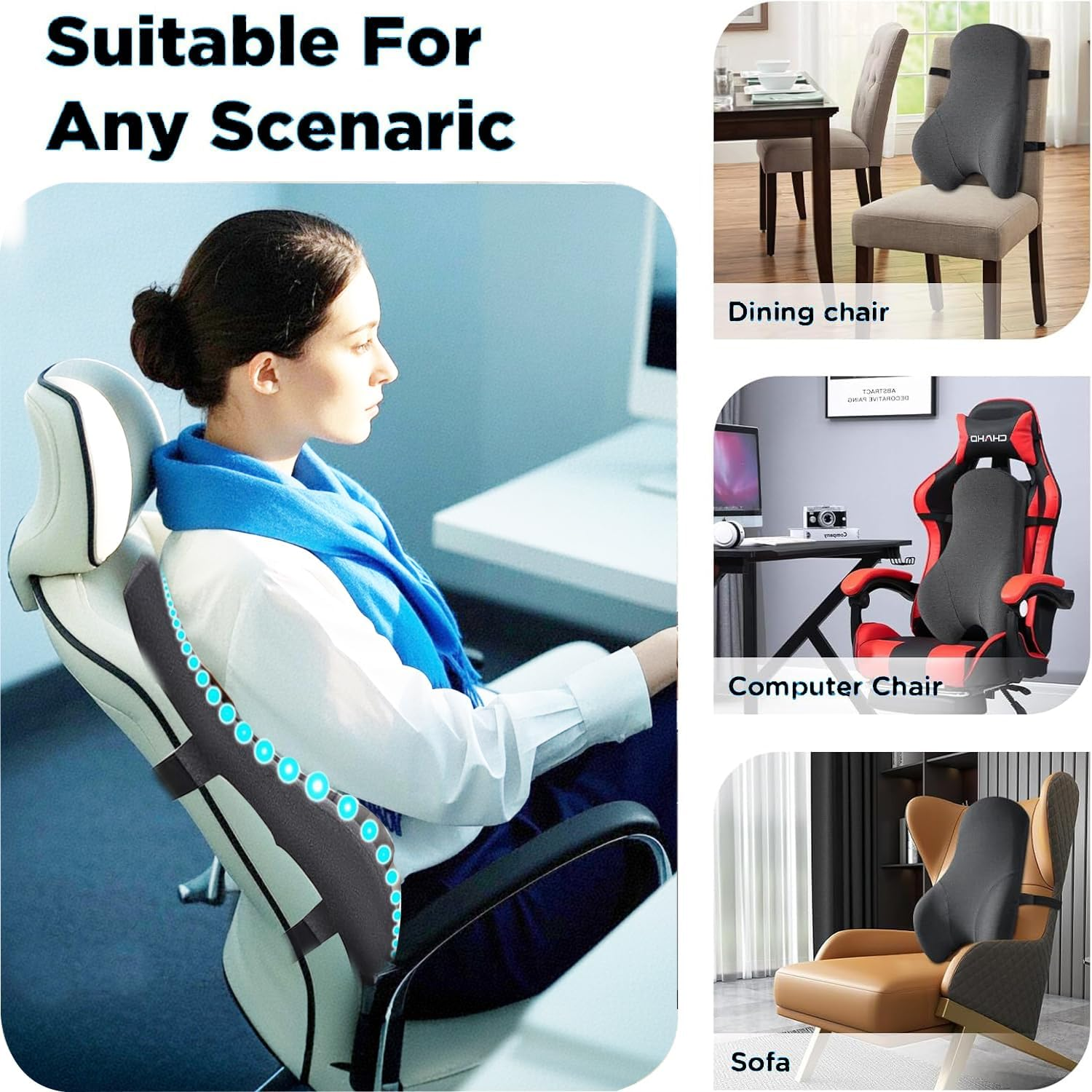 Lumbar Support Pillow for Office Chair, Memory Foam Car Seat Back Support, Ergonomic Design Orthopedic Backrest, Breathable, Adjustable Straps, for Computer Chair, Car Seat image number 1