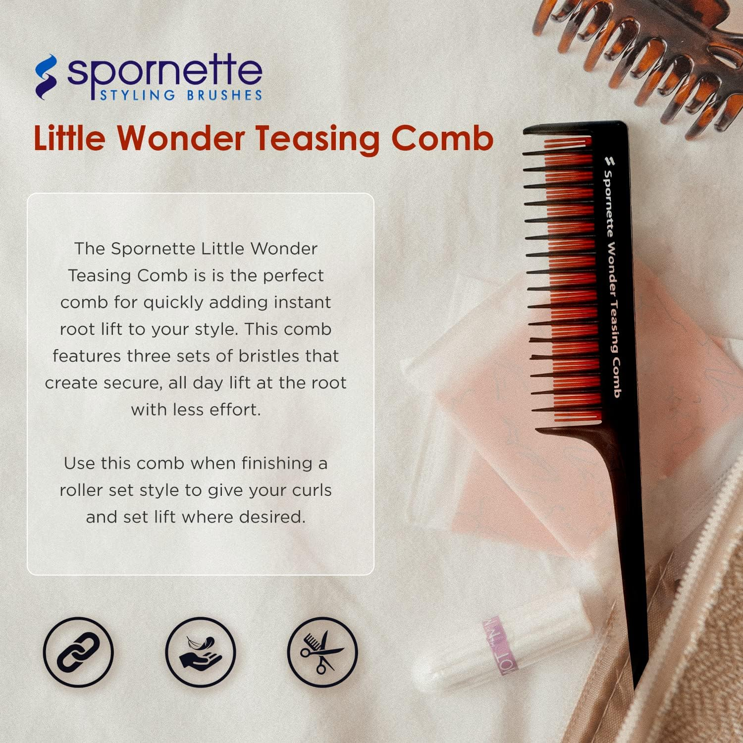 Spornette Little Wonder Rat Tail Comb - Hair Comb for Teasing, Backcombing & Sectioning - Adds Hair Volume to Fine & Thinning Hair - Heat-Resistant, Durable & Portable image number 6