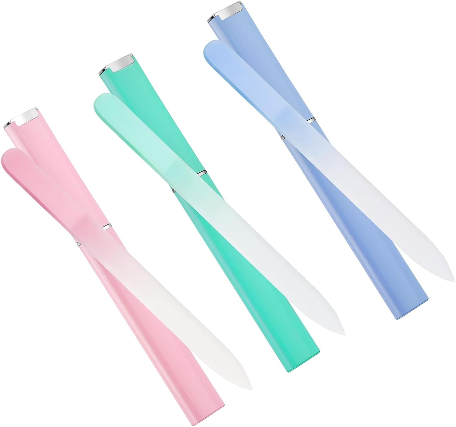 Glass Nail File 3 Pack for Natural Nails Crystal Nail Files Etched Professional Nail Filer (Black+Purple+Red)