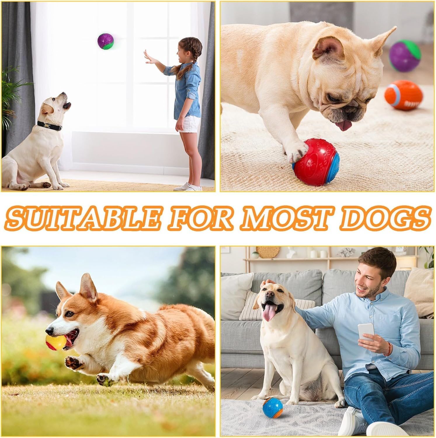 6 Pcs Squeaky Dog Ball, Pet Training Ball, Dog Interactive Ball, Dog Toys Teeth Cleaning, Puppy Chew Toys, Dog Balls for Training, Interaction and Play
