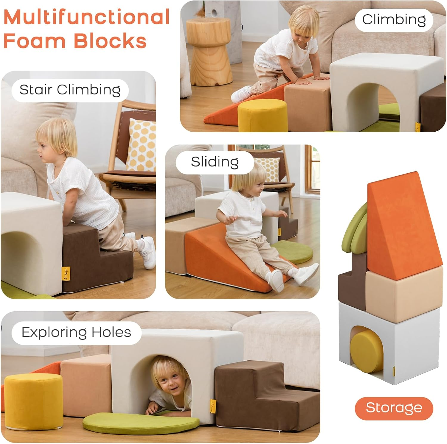 Banasuper Kids Climbing Foam Blocks Playset - 7 Piece Toddler Climbing Toys, Indoor Gross Motor Development Montessori Gross Motor Toy for Babies & Toddlers (Colorful) image number 5