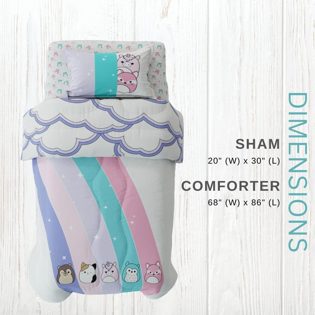 Franco Squishmallows Luxury Bedding Super Soft Premium Comforter with Sham, 3 Piece Twin Size, 100% Cotton (Official Squishmallows Product)