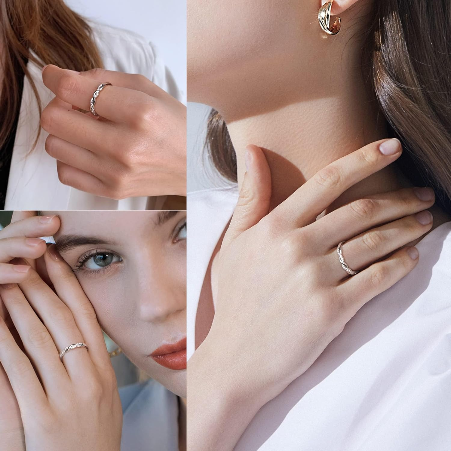 Sanfenly Adjustable 925 Sterling Silver Ring for Women Eternity Cubic Zirconia Crossover Ring Engagement Ring Wedding Promise Ring Adjustable Thumb Ring for Women Girls Anniversary Jewellery Gifts image number 1