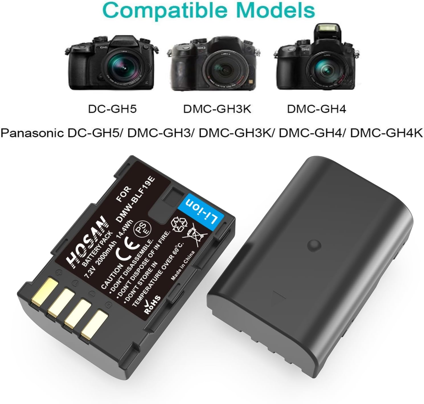 DMW-BLF19 DMW-BLF19E Battery (2 Pack) and Dual USB Charger Kit for Lumix DMC-GH3 DMC-GH3A DMC-GH3H DMC-GH4 DMC-GH4H DC-GH5 DC-GH5S DC-G9 image number 3