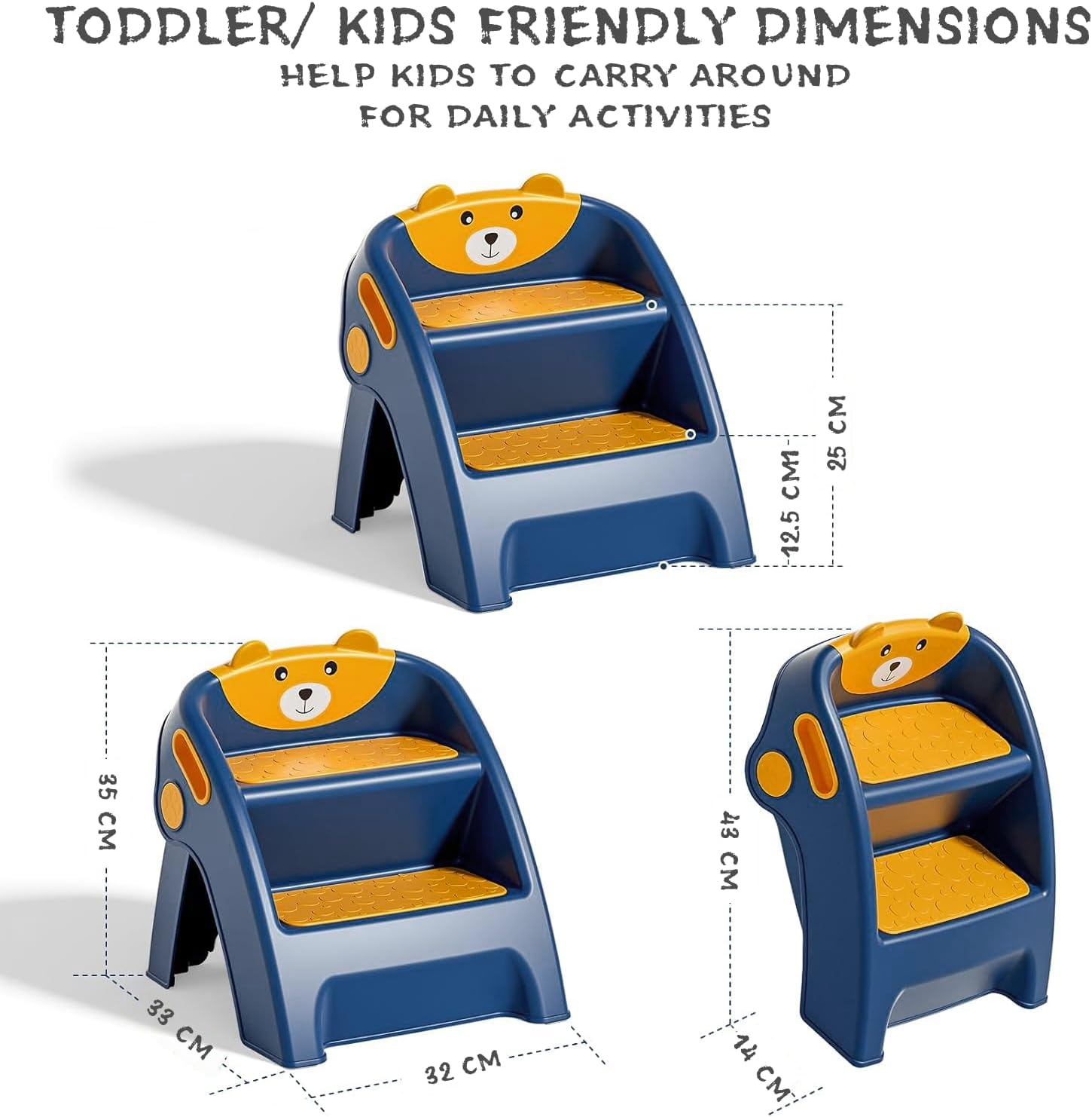 Toddler Step Stool for Bathroom Sink, 2 Step Stool for Kids Toilet Potty Training, Step for Kitchen Counter Nursery Bedroom, Step Stool Folding Bathroom Sink, Kitchen Counter, Easy to Move image number 4