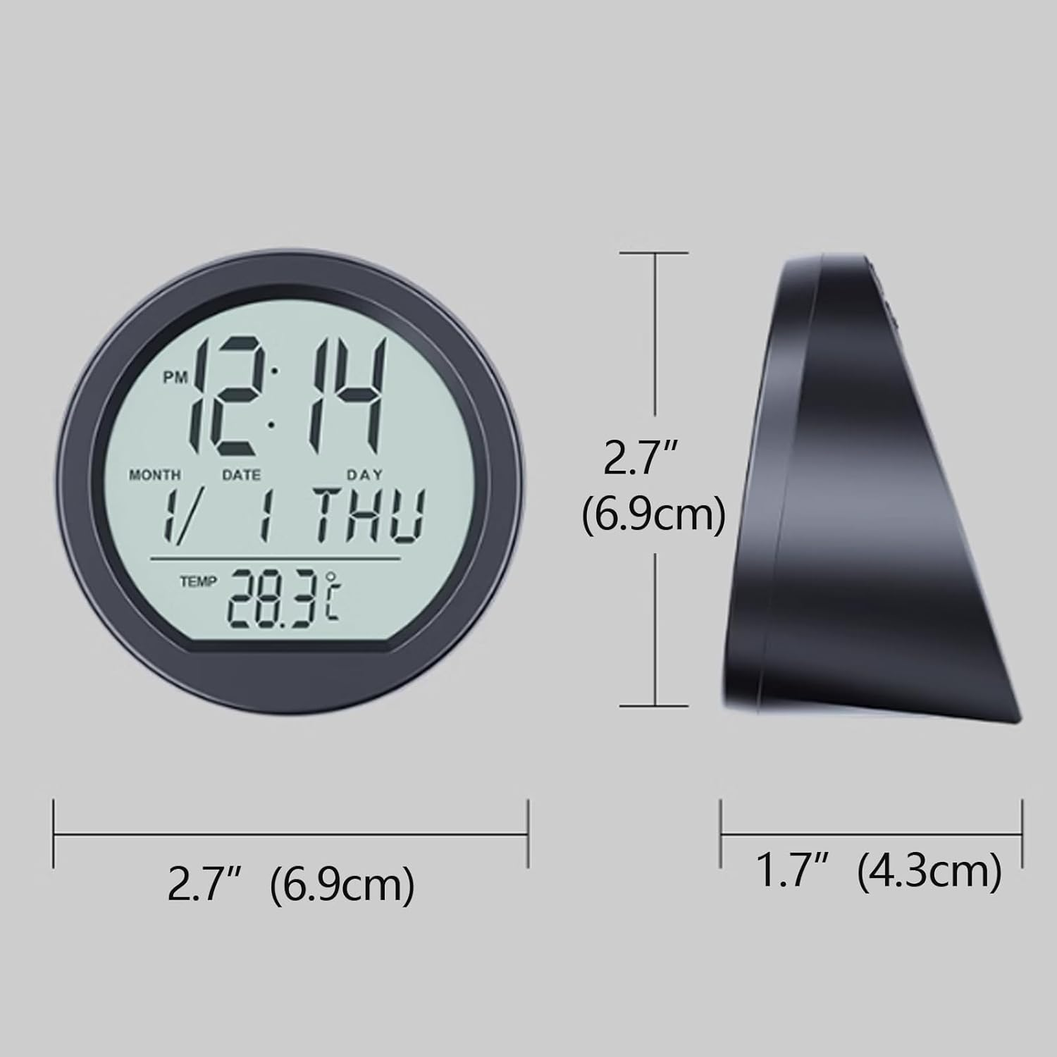 Timloon Car Dashboard Clock with Automatic Backlight at Night, Fahrenheit Temperature, 12/24 Hour Format Time, Calendar for Car Truck Office Home and Outdoor Camping (Includes Battery) image number 2