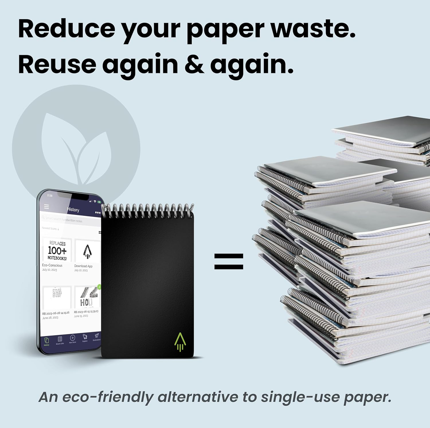 Rocketbook Smart Reusable Notebook, Mini Spiral Notebook, Infinity Black, (3.5" X 5.5") - Black image number 2